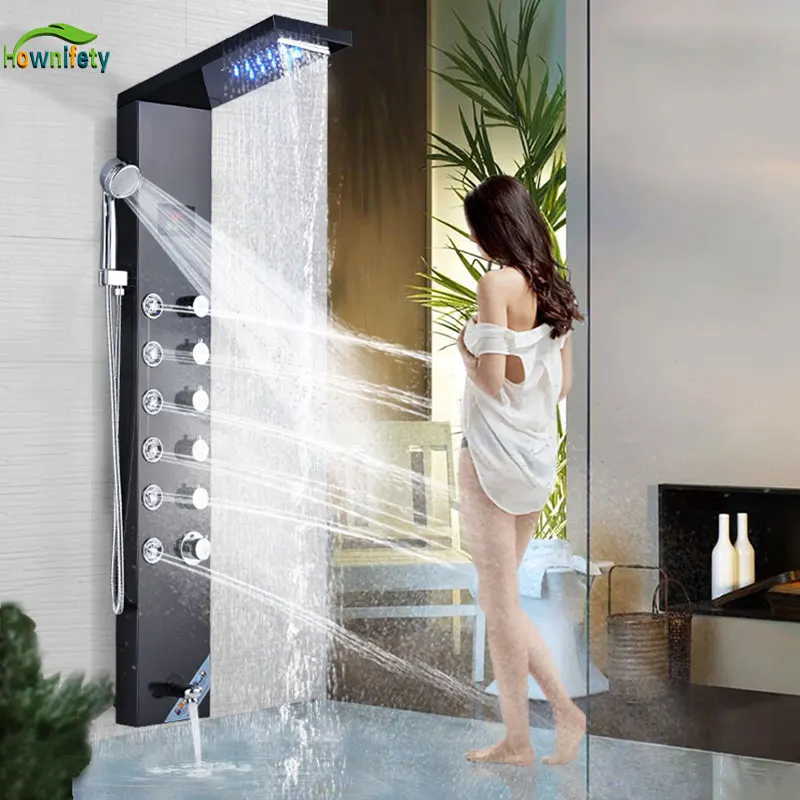 

Luxury Thermostatic Shower Column Faucet Led Light Bathroom Bath Shower System SPA Massage Sprayer Temperature Screen Show