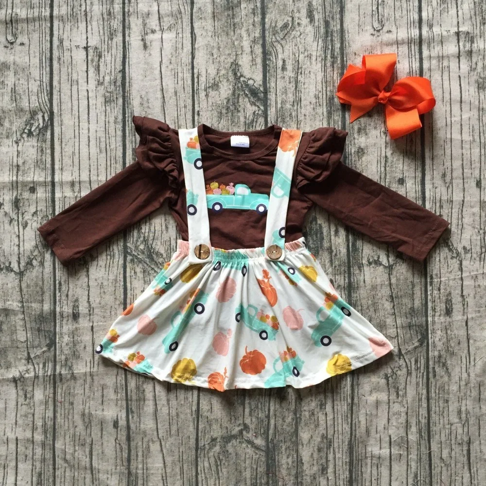 new Fall/winterThanksgiving baby girls boutique brown trucker pumpkin button straps dress children clothes milk silk match bow
new Fall/winterThanksgiving baby girls boutique brown trucker pumpkin button straps dress children clothes milk silk match bow