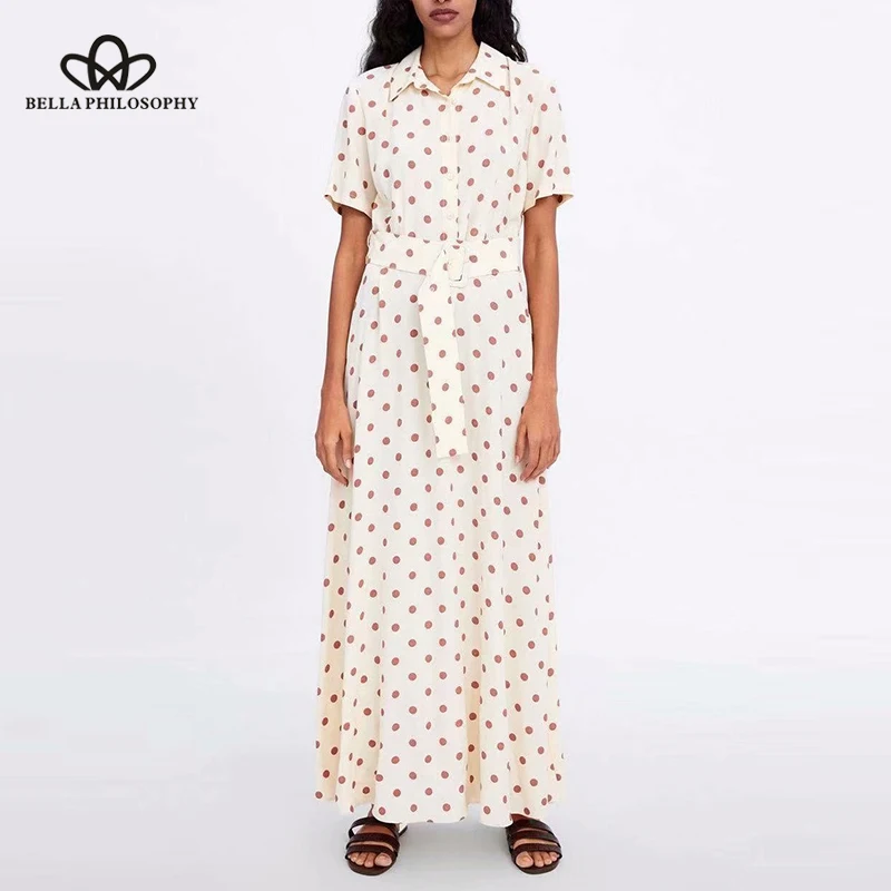 Bella Philosophy Women Summer Short Sleeve Long Maxi Polka Dot Sashes Casual Loose Lady Holiday shirt Dress Vestido
Bella Philosophy Women Summer Short Sleeve Long Maxi Polka Dot Sashes Casual Loose Lady Holiday shirt Dress Vestido