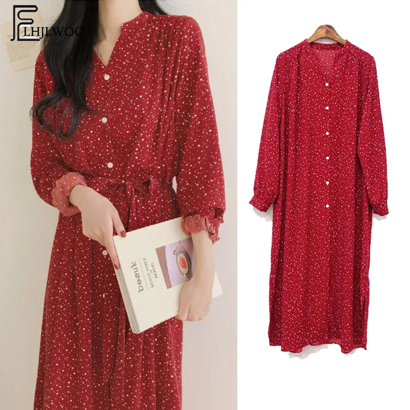 Casual Loose Dress Hot Sales Women Korean Style Spring 2019 Temperament Lady White Red Dot Date Vintage Button Shirt Dress
Casual Loose Dress Hot Sales Women Korean Style Spring 2019 Temperament Lady White Red Dot Date Vintage Button Shirt Dress