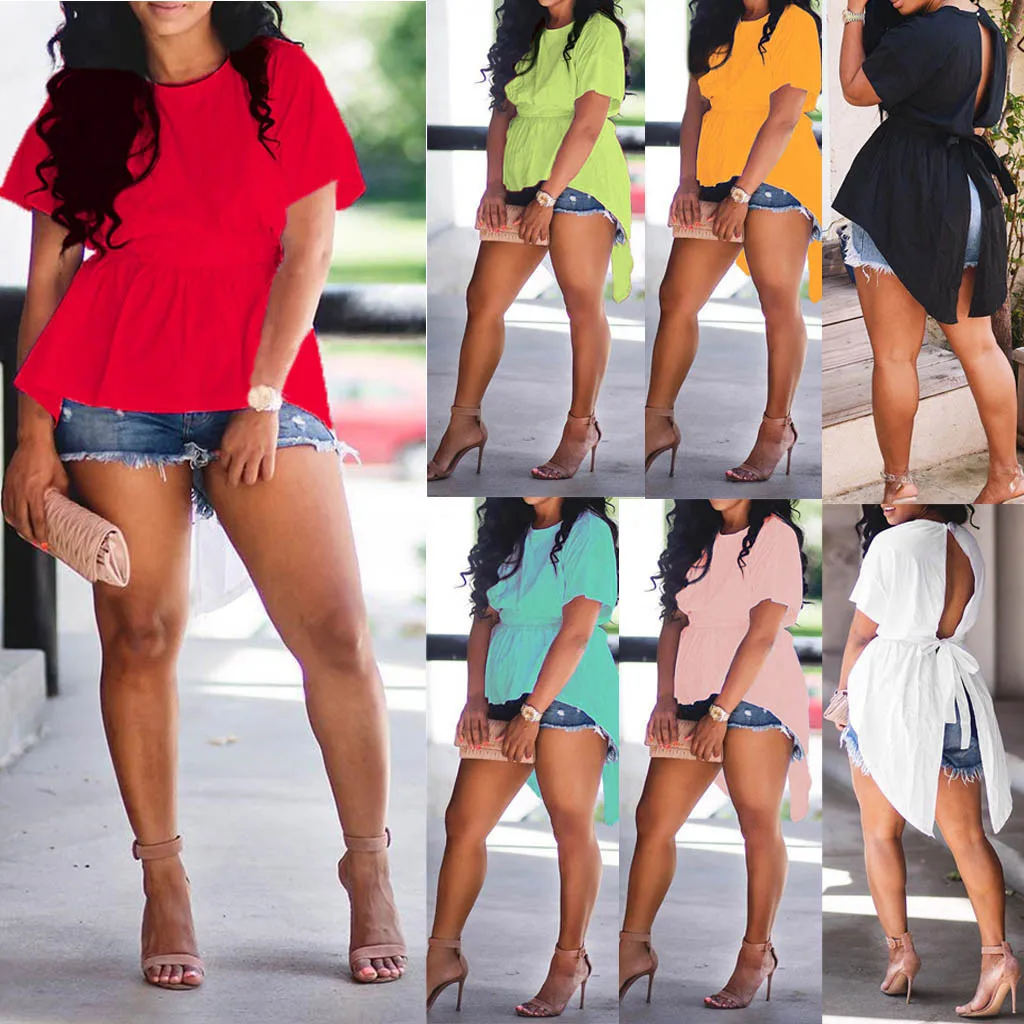 New Fashion Sexy Solid Color Blouse blusa mujer Women Summer Sexy Casual Short Sleeve Lrregular Open Back Strap Tops Blouse #C7
New Fashion Sexy Solid Color Blouse blusa mujer Women Summer Sexy Casual Short Sleeve Lrregular Open Back Strap Tops Blouse #C7