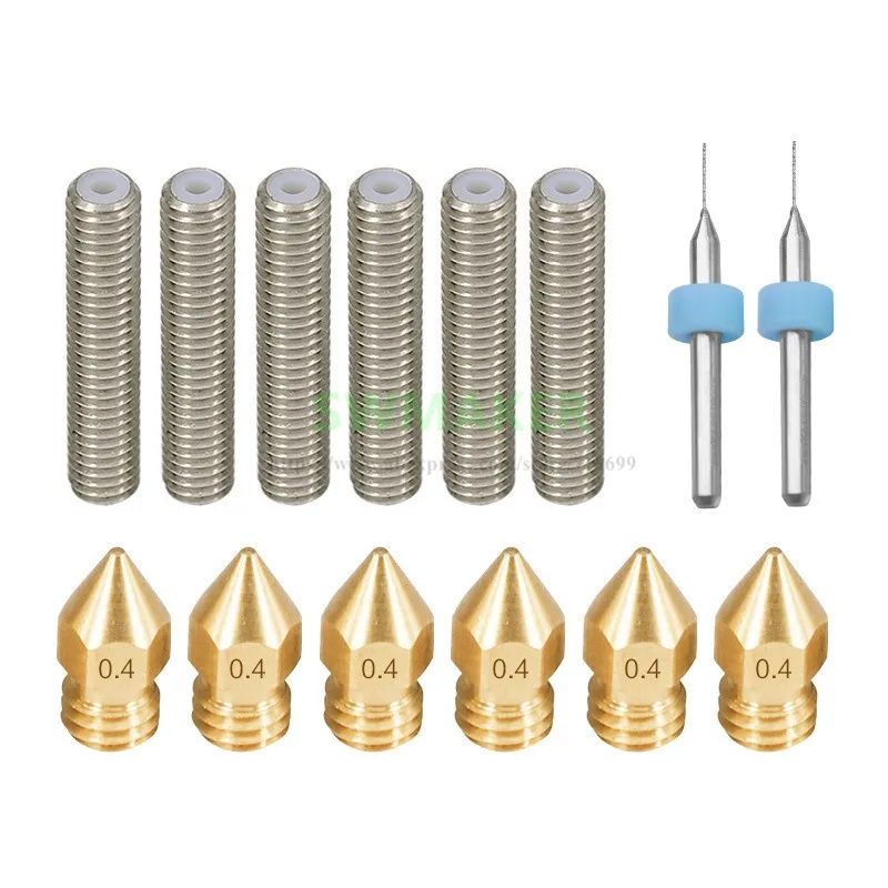 SWMAKER Anet A6 A8 3D printer parts 6pcs M6*30mm throat + 6 pcs 0.4mm MK8 brass nozzle + 2pcs nozzle cleaning bit 0.4mm
SWMAKER Anet A6 A8 3D printer parts 6pcs M6*30mm throat + 6 pcs 0.4mm MK8 brass nozzle + 2pcs nozzle cleaning bit 0.4mm
