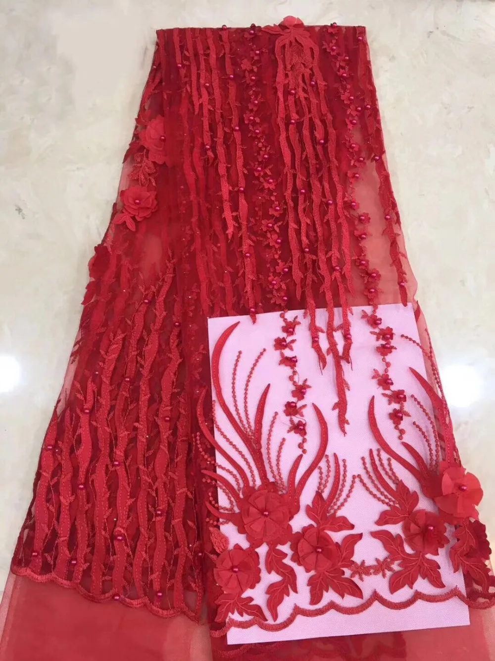 Red 3D Flower Beaded French Lace Fabric Beautiful African Tulle Lace Sewing Nigerian Fabric 2018 High Quality 5 Yards
Red 3D Flower Beaded French Lace Fabric Beautiful African Tulle Lace Sewing Nigerian Fabric 2018 High Quality 5 Yards