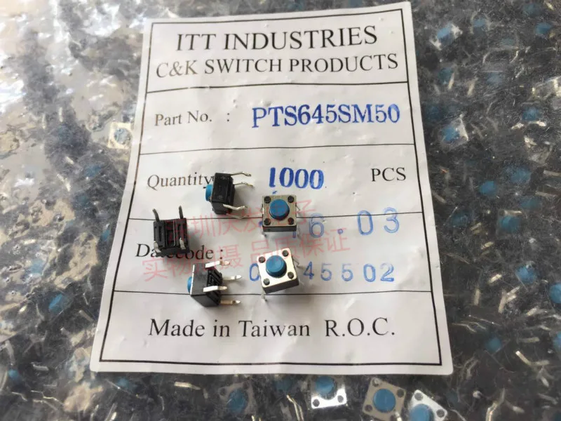 Original new 100% import touch switch PTS645SM50 DIP 4pin 6*6*5 button micro motion
Original new 100% import touch switch PTS645SM50 DIP 4pin 6*6*5 button micro motion