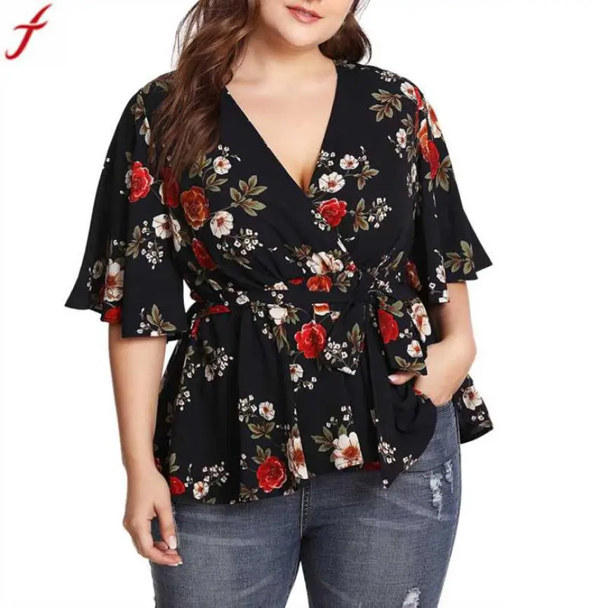 Women's blouses and shirts 2019 Summer Deep V-Neck Floral Printed Tunic Shirt Bandage Large Size Tops Loose Blouse camisa
Women's blouses and shirts 2019 Summer Deep V-Neck Floral Printed Tunic Shirt Bandage Large Size Tops Loose Blouse camisa