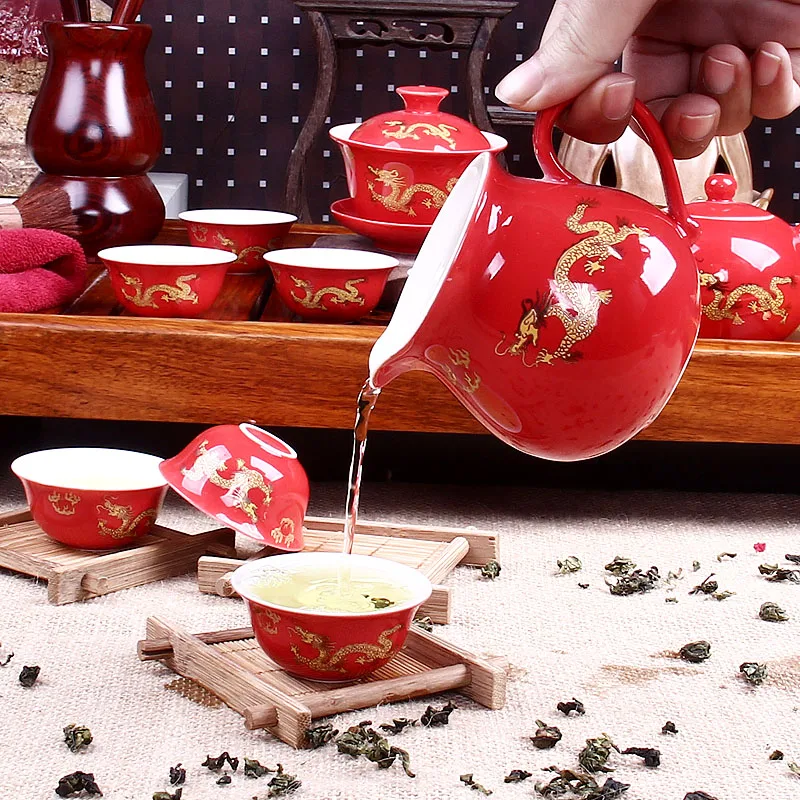 11pcs ceramic tea with Kung Fu tea Jingdezhen high quality tea set Chinese dragon wedding decoration Holiday gifts
11pcs ceramic tea with Kung Fu tea Jingdezhen high quality tea set Chinese dragon wedding decoration Holiday gifts
