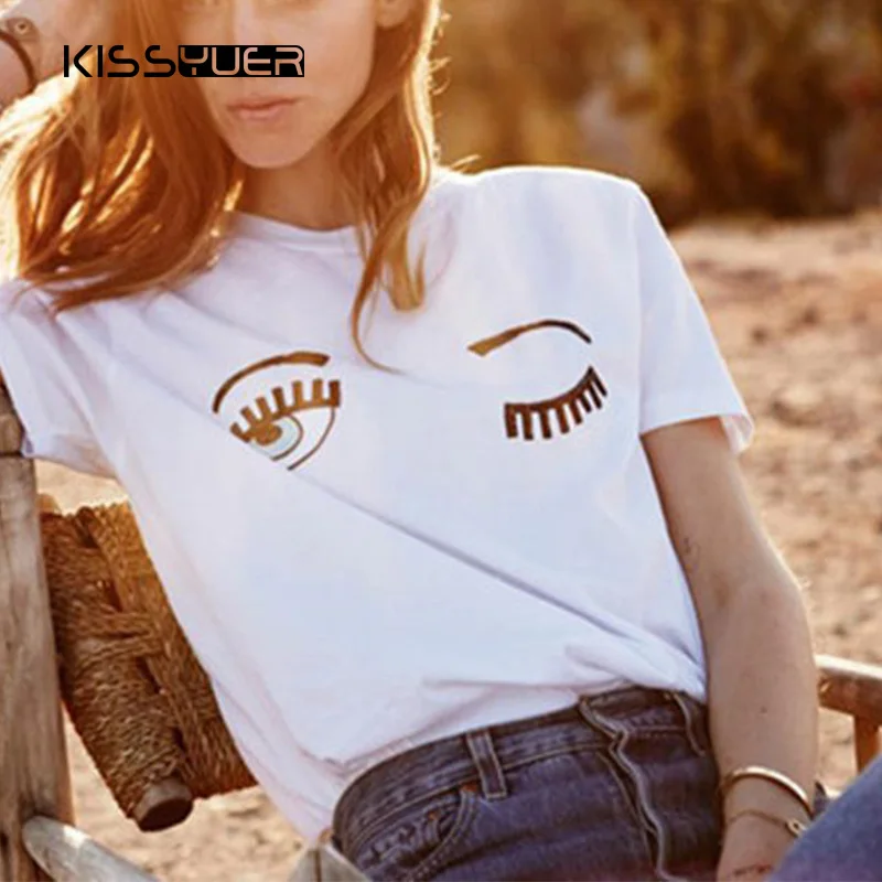 KISSYUER White T Shirt Women Round Neck Short Sleeve Print Eyes Big Size Tee New Summer Girls Youthful T-shirt Tops Tee Femme
KISSYUER White T Shirt Women Round Neck Short Sleeve Print Eyes Big Size Tee New Summer Girls Youthful T-shirt Tops Tee Femme