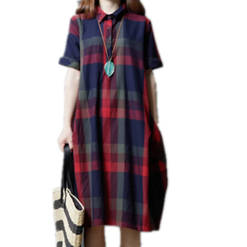 2019 Fashion Plaid Print Turn-down Collar Shirt Dress Thin Light Cotton Linen Women Summer Dress Casual Vintage Dress Vestidos
2019 Fashion Plaid Print Turn-down Collar Shirt Dress Thin Light Cotton Linen Women Summer Dress Casual Vintage Dress Vestidos