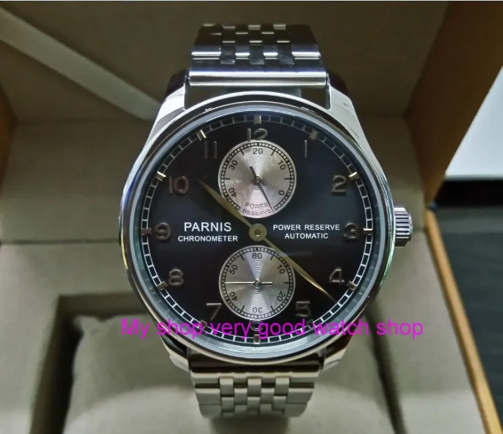 43mm PARNIS power reserve Automatic Self-Wind Mechanical movement men's watch 316 Stainless steel with Butterfly buckle zdgd11a
43mm PARNIS power reserve Automatic Self-Wind Mechanical movement men's watch 316 Stainless steel with Butterfly buckle zdgd11a