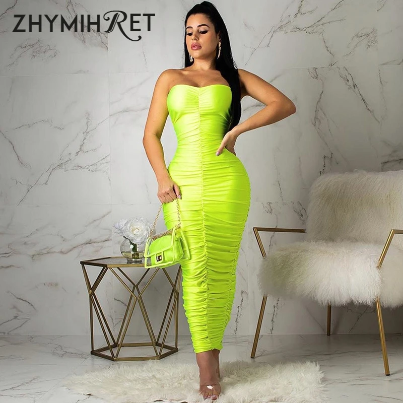 ZHYMIHRET Neon Green Tube Ruched Dress Women Elegant Long Dress 2019 Summer Sexy Bodycon Party Vestidos Robe Femme Longue
ZHYMIHRET Neon Green Tube Ruched Dress Women Elegant Long Dress 2019 Summer Sexy Bodycon Party Vestidos Robe Femme Longue