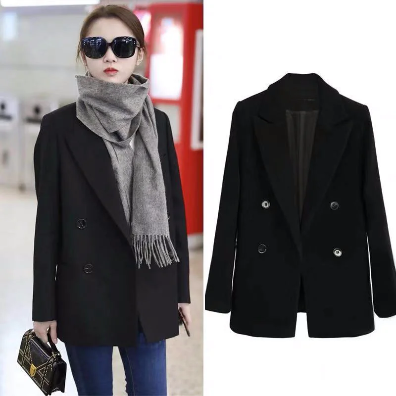 Women Clothes Coat Korean Was Thin Black Wool Thickening Small Suit Short Female Dress | Женская одежда