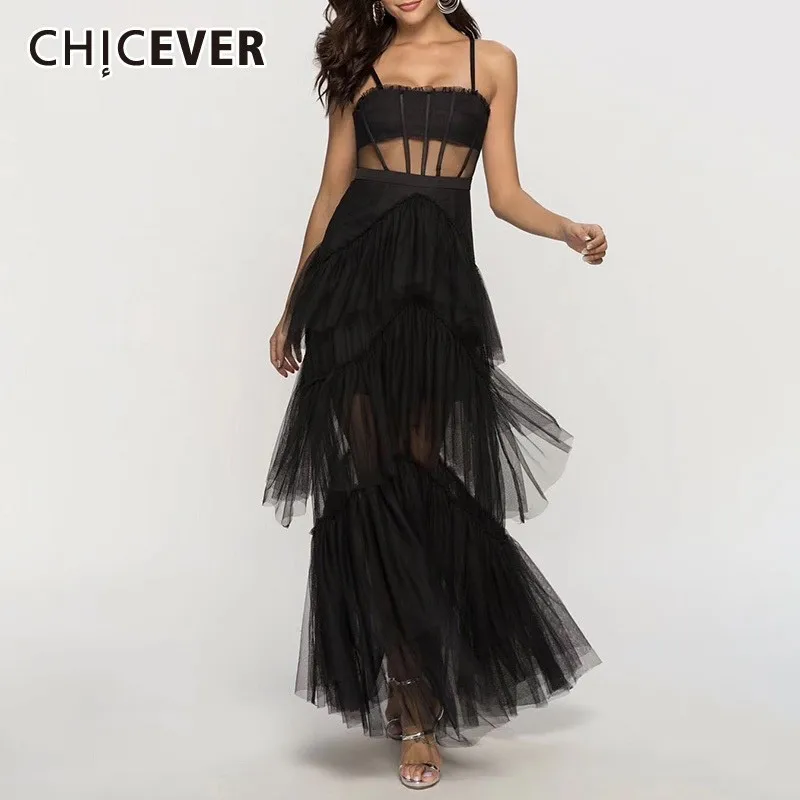 CHICEVER Summer Elegant Patchwork Mesh Solid Dress For Women Strapless Spaghetti Strap High Waist Hollow Out A-line The Dresses
CHICEVER Summer Elegant Patchwork Mesh Solid Dress For Women Strapless Spaghetti Strap High Waist Hollow Out A-line The Dresses