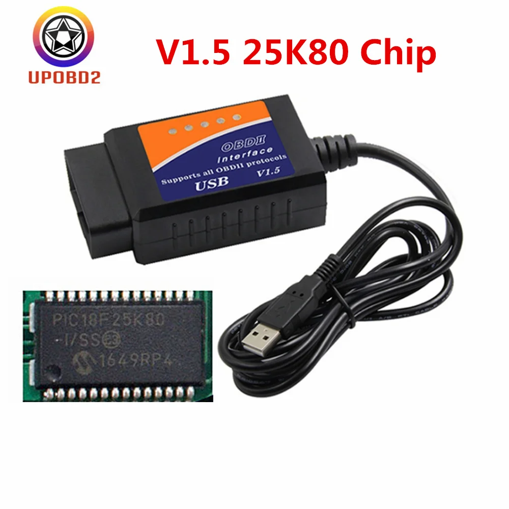 

ELM327 USB V1.5 OBD2 Diagnostic Cable With PIC18F25K80 Chip elm327 OBD II HW Version 1.5 Scanner Tool ELM 327 USB 25K80 OBDII