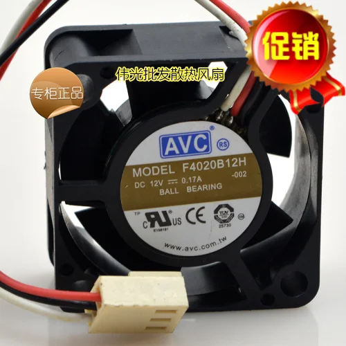 AVC F4020B12L 12V 0.10A 4CM 4020 3 wire ball bearing server cooling fan 40X40X20MM
AVC F4020B12L 12V 0.10A 4CM 4020 3 wire ball bearing server cooling fan 40X40X20MM