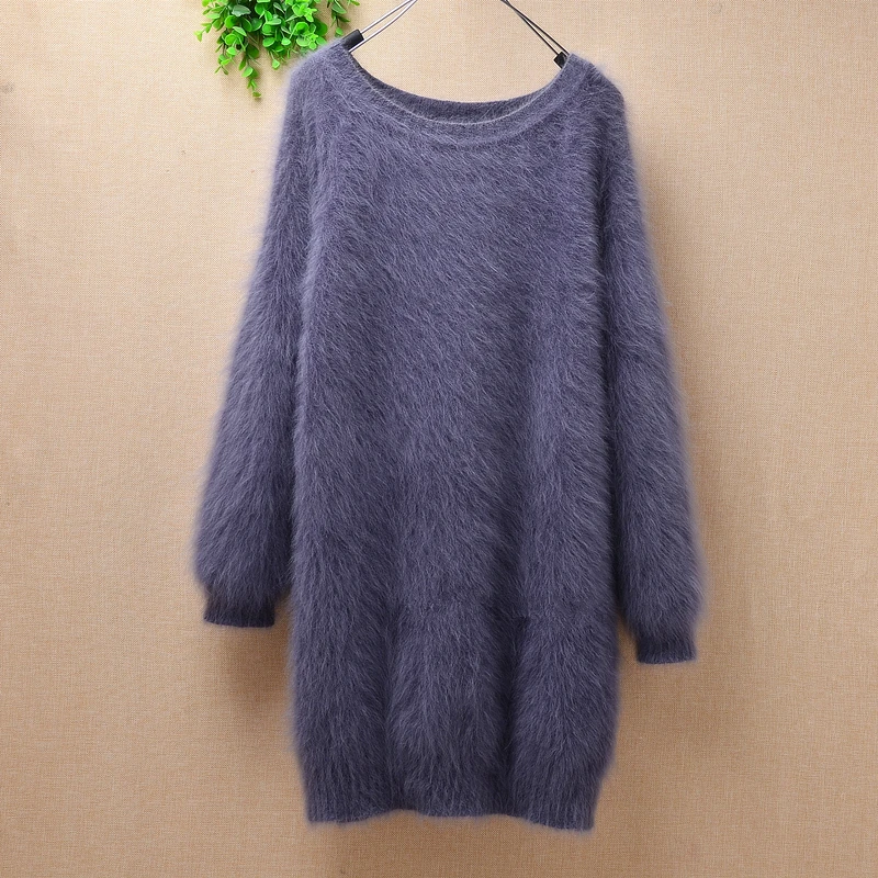 ladies women winter fashion medium long fluffy angora rabbit fur knitted o-neck slim long sleeves basic pullover sweater dress 
ladies women winter fashion medium long fluffy angora rabbit fur knitted o-neck slim long sleeves basic pullover sweater dress