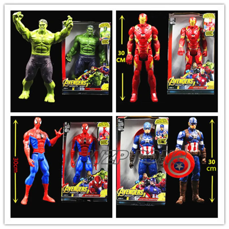 New 30 cm Avengers Infinity War Iron Man Spider-Man Hulk Captain America Thanos LED With Sound PVC Action Figure Model Toy
New 30 cm Avengers Infinity War Iron Man Spider-Man Hulk Captain America Thanos LED With Sound PVC Action Figure Model Toy