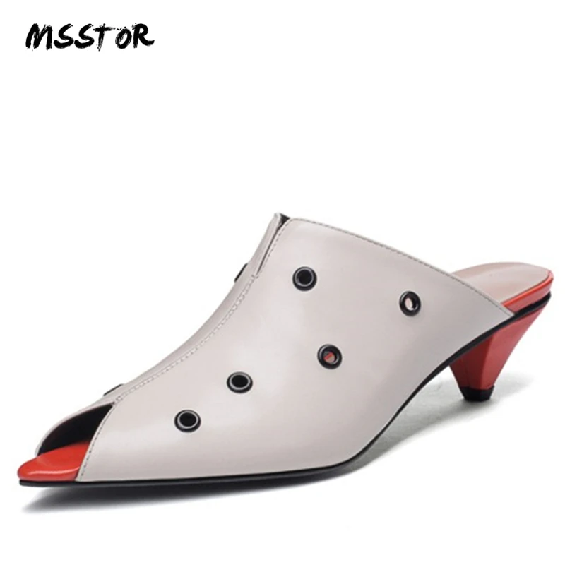 MSSTOR Rivet Summer Slippers Women Peep Toe Outdoor Cow Leather Sewing High Heels Slippers Fashion Sexy Shoes Women 2019 White
MSSTOR Rivet Summer Slippers Women Peep Toe Outdoor Cow Leather Sewing High Heels Slippers Fashion Sexy Shoes Women 2019 White