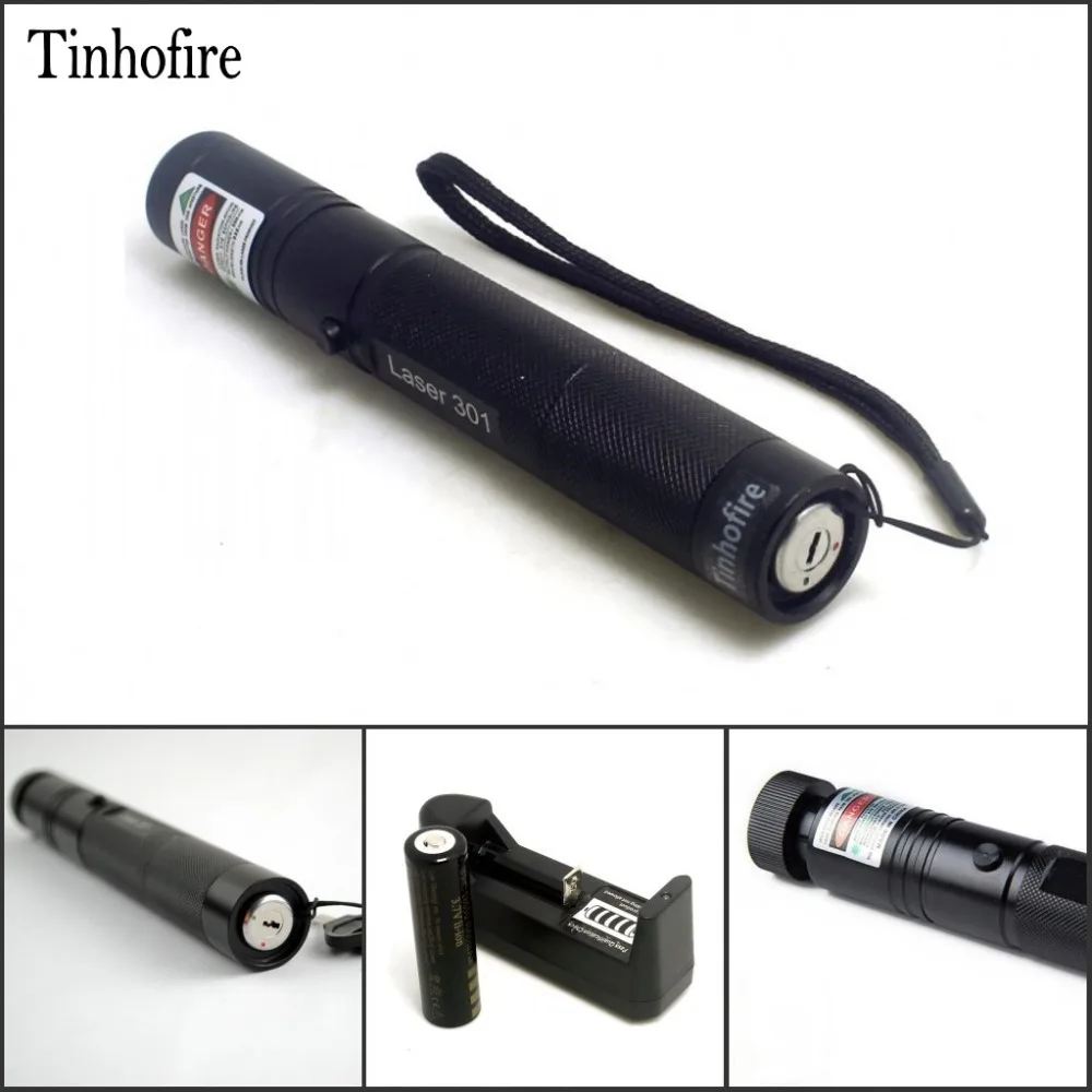 

Tinhofire Laser 301 High Power 532nm 5mW Green Laser Pointer Pen zoomable Laser Flashlight + Battery+ Charger