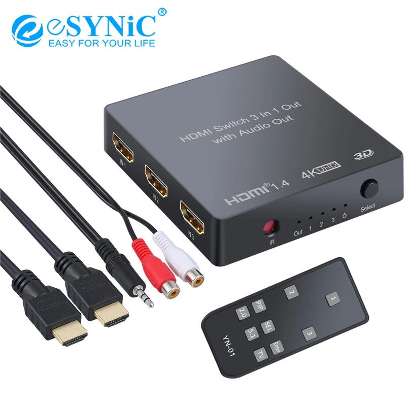 Esynic 3 port HDMI Switch with Audio Extractor Converter Analog Optical Toslink SPDIF Output Support 4K 3D 1080P PIP Converter
Esynic 3 port HDMI Switch with Audio Extractor Converter Analog Optical Toslink SPDIF Output Support 4K 3D 1080P PIP Converter