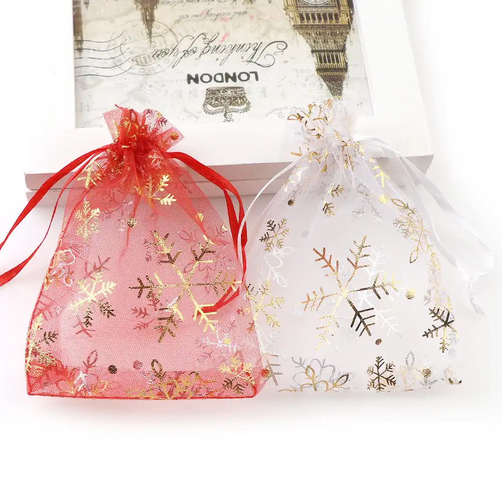 10pcs christmas organza pouches gift bags candy packaging