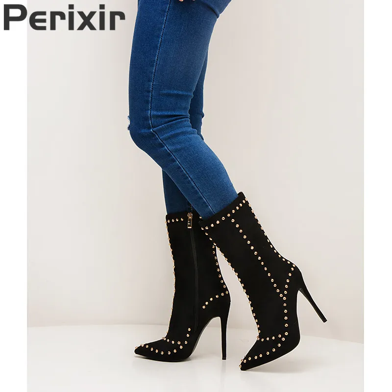 Mid-Calf Boots Pointed Toe High Heels Shoes Motorcycle Boots black rivet Thin Heels super high heels fashion Handmade zip boots
Mid-Calf Boots Pointed Toe High Heels Shoes Motorcycle Boots black rivet Thin Heels super high heels fashion Handmade zip boots