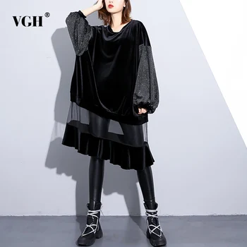 VGH Patchwork Mesh Dress Of The Big Sizes O Neck Hollow Out Irregular Long Sleeve Women's Midi Dress Autumn Fashion Casual 2020
VGH Patchwork Mesh Dress Of The Big Sizes O Neck Hollow Out Irregular Long Sleeve Women's Midi Dress Autumn Fashion Casual 2020