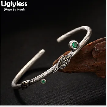 Uglyless Real 925 Sterling Thai Silver Bangles for Women Vintage Leaf Fine Jewelry Pretty Green Crystal Bangle Thin Wrist Bijoux
Uglyless Real 925 Sterling Thai Silver Bangles for Women Vintage Leaf Fine Jewelry Pretty Green Crystal Bangle Thin Wrist Bijoux