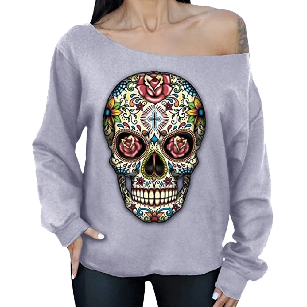 Women Tee Shirts Fashion Long Sleeve T shirt Women Tops Off Shoulder Skull head Print T Shirt T-shirt Tops Tee Shirt Mujer
Women Tee Shirts Fashion Long Sleeve T shirt Women Tops Off Shoulder Skull head Print T Shirt T-shirt Tops Tee Shirt Mujer