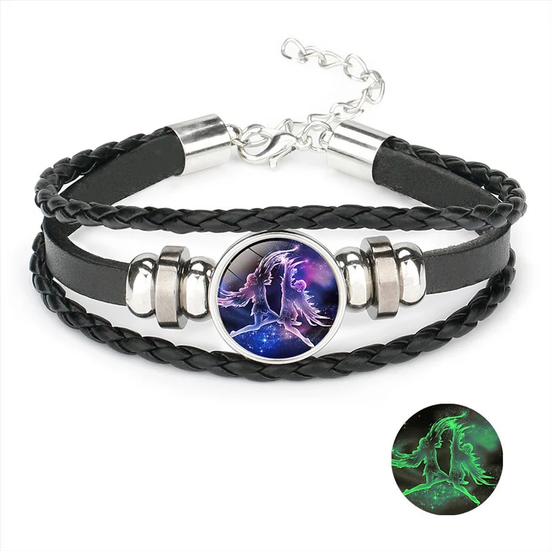 NIUYITID Luminous 12 Constellation Bracelet For Women Men Braided Leather Rope Braclet Horoscope Adjustable Jewelry Dropshipping (9)