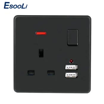 Esooli Black Wall Power Socket 13A UK Standard Switched Outlet 2.1A Dual USB Fast Charger Port LED indicator
Esooli Black Wall Power Socket 13A UK Standard Switched Outlet 2.1A Dual USB Fast Charger Port LED indicator