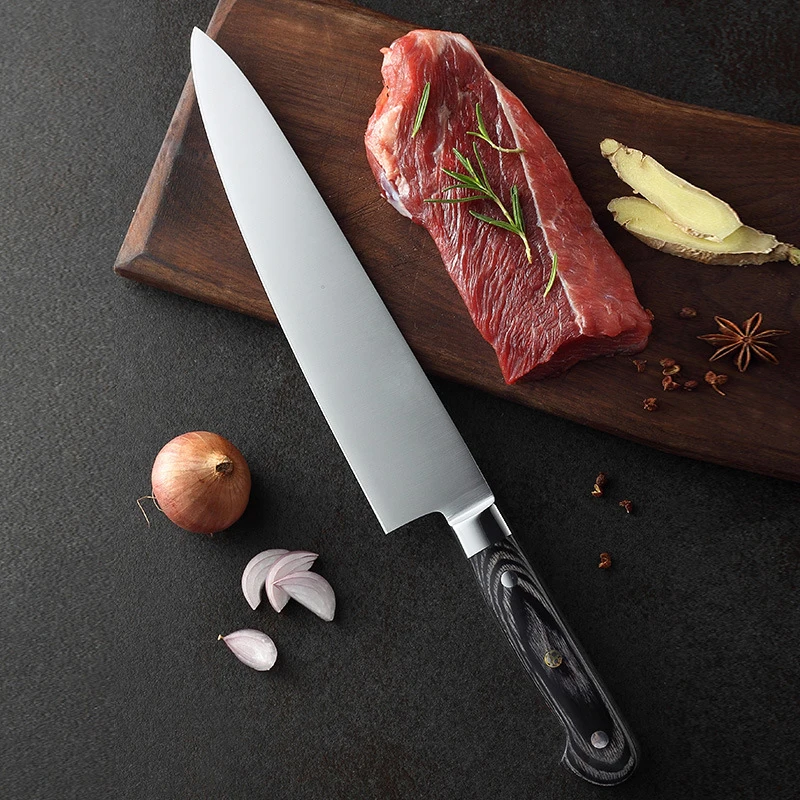 10 inch Chef Knives German Steel 1.4116 Kitchen Knife Stainless Steel Gyuto Knife Black Wood Handle Cleaver Slicing Cooking Tool
10 inch Chef Knives German Steel 1.4116 Kitchen Knife Stainless Steel Gyuto Knife Black Wood Handle Cleaver Slicing Cooking Tool