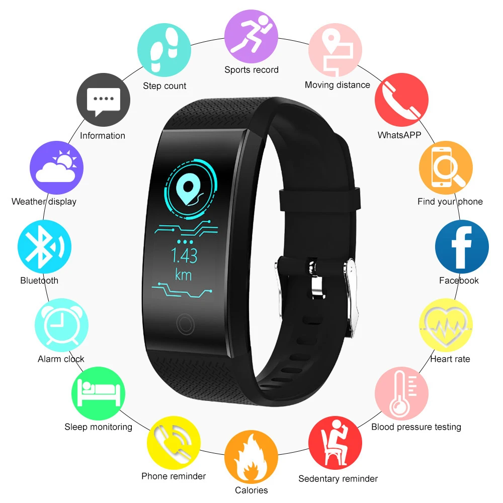 

Fitness Bracelet Smart Band 0.96"OLED Touch Screen Blood Pressure Heart Rate Monitor IP68 Waterproof Smart Watch For iOS Android