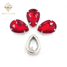10X14mm/13X18mm זכוכית קריסטל אדום teardrop נחושת טפרי חלול עבה תחתון באיכות גבוהה לתפור על rhinestones DIY אביזרים(China)