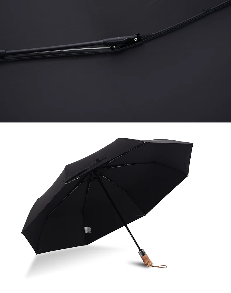 New Bamboo Automatic Three Folding Umbrella For Women Anti Uv Black Coating Sunny And Rainy Umbrella Rain Women Male Chinese (9)
