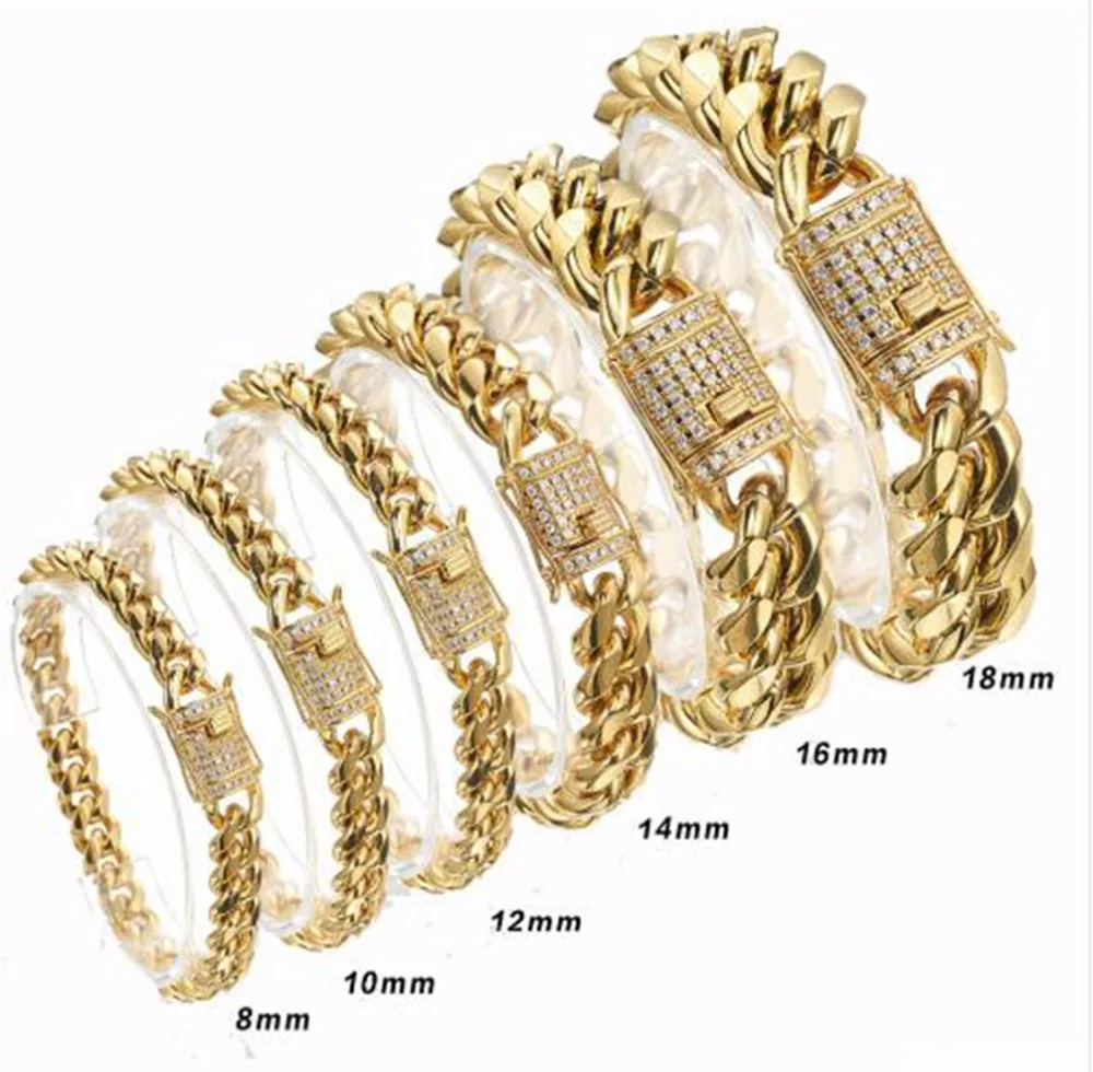 Unique Gold Color Miami Curb Link Chain Bracelet For Men's Jewelry Stainless Steel 8/10/12/14/16/18mm Shiny Crystal Clasp
Unique Gold Color Miami Curb Link Chain Bracelet For Men's Jewelry Stainless Steel 8/10/12/14/16/18mm Shiny Crystal Clasp