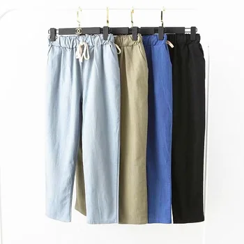 Women Harajuku Long Trousers Solid Color Elastic Waist Cotton Linen Pencil Pants New Fashion Autumn Casual Ankle Length Pants
Women Harajuku Long Trousers Solid Color Elastic Waist Cotton Linen Pencil Pants New Fashion Autumn Casual Ankle Length Pants