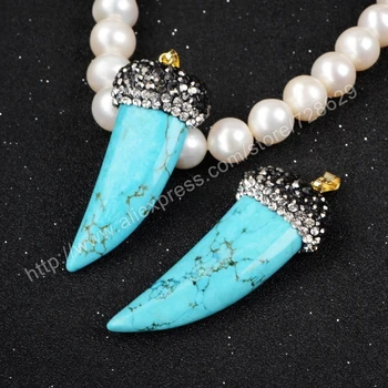 BOROSA New! 5Pcs/lot Elephant's Tusk Shape Blue Blue Stone with Withe Pave Zircon Pendants Bead Jewelry JAB106-2
BOROSA New! 5Pcs/lot Elephant's Tusk Shape Blue Blue Stone with Withe Pave Zircon Pendants Bead Jewelry JAB106-2
