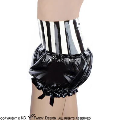 Black And White Stripes Trims On Top Sexy Latex Shorts With Bows Rubber Underwears Underpants Panty DK-0087
Black And White Stripes Trims On Top Sexy Latex Shorts With Bows Rubber Underwears Underpants Panty DK-0087