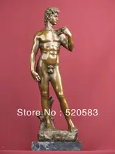 ASSINADO BRONZE ESTÁTUA NUA DAVID CLÁSSICO ESCULTURA EM MÁRMORE BASE(China)