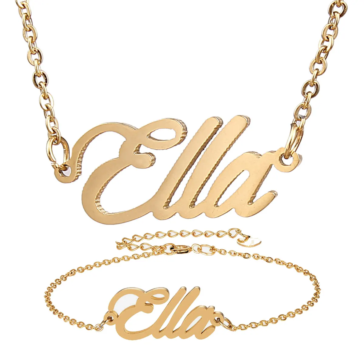 

Ella Charm Name Necklace + Bracelet Jewelry Set Stainless Steel Letters Necklaces Pendant Nameplate Gift