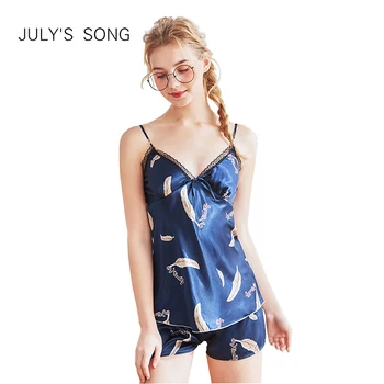 JULY'S SONG Women Faux Silk V-Neck Sleepwear Pajama Set Cute Sleeveless Pyjamas Sling Sleepwear Night Clothes Homewear
JULY'S SONG Women Faux Silk V-Neck Sleepwear Pajama Set Cute Sleeveless Pyjamas Sling Sleepwear Night Clothes Homewear