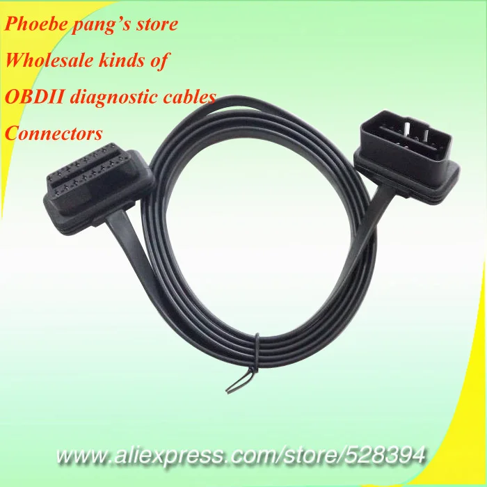 

10pcs FINETRIP High Quality Flat 16Pin 1M Cable Extension OBD 2 OBDII obd2 16 pin Male To Female Elbow Connector elm327