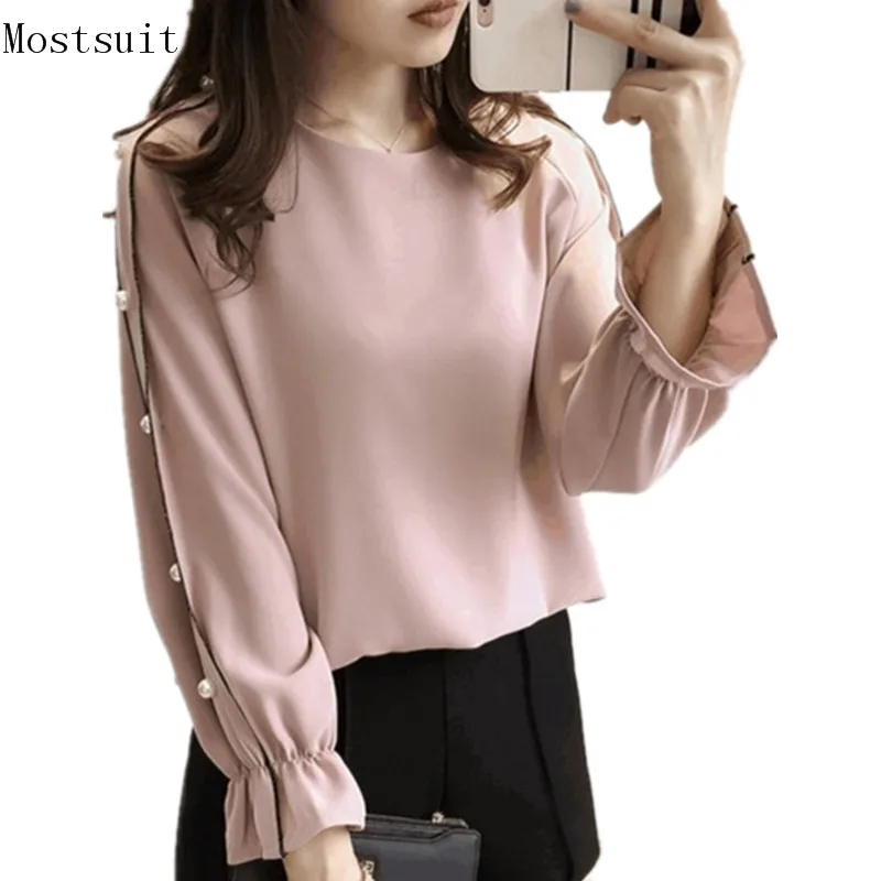 M-5xl Blusas Feminina Chiffon Blouse White Pink Pearl Long Sleeve O-neck Shirt Tops Casual Office Fashion Loose Blouses 2018
M-5xl Blusas Feminina Chiffon Blouse White Pink Pearl Long Sleeve O-neck Shirt Tops Casual Office Fashion Loose Blouses 2018