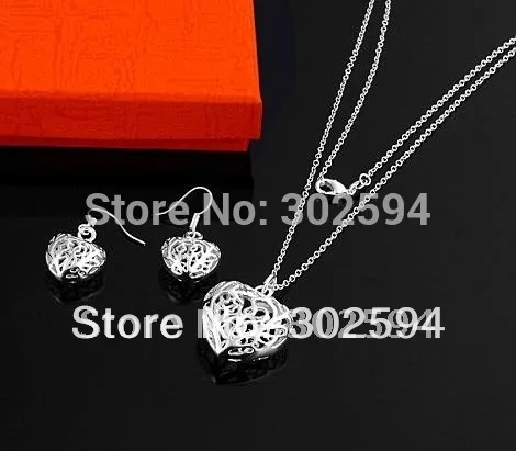 Free shipping silver plated charm heart fashion lovely earring necklace set jewelry best Christmas gift
Free shipping silver plated charm heart fashion lovely earring necklace set jewelry best Christmas gift