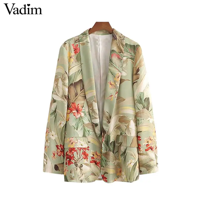 Vadim women stylish floral leaves print long sleeve blazer notched collar pockets elegant female casual wear top blusas CA404
Vadim women stylish floral leaves print long sleeve blazer notched collar pockets elegant female casual wear top blusas CA404
