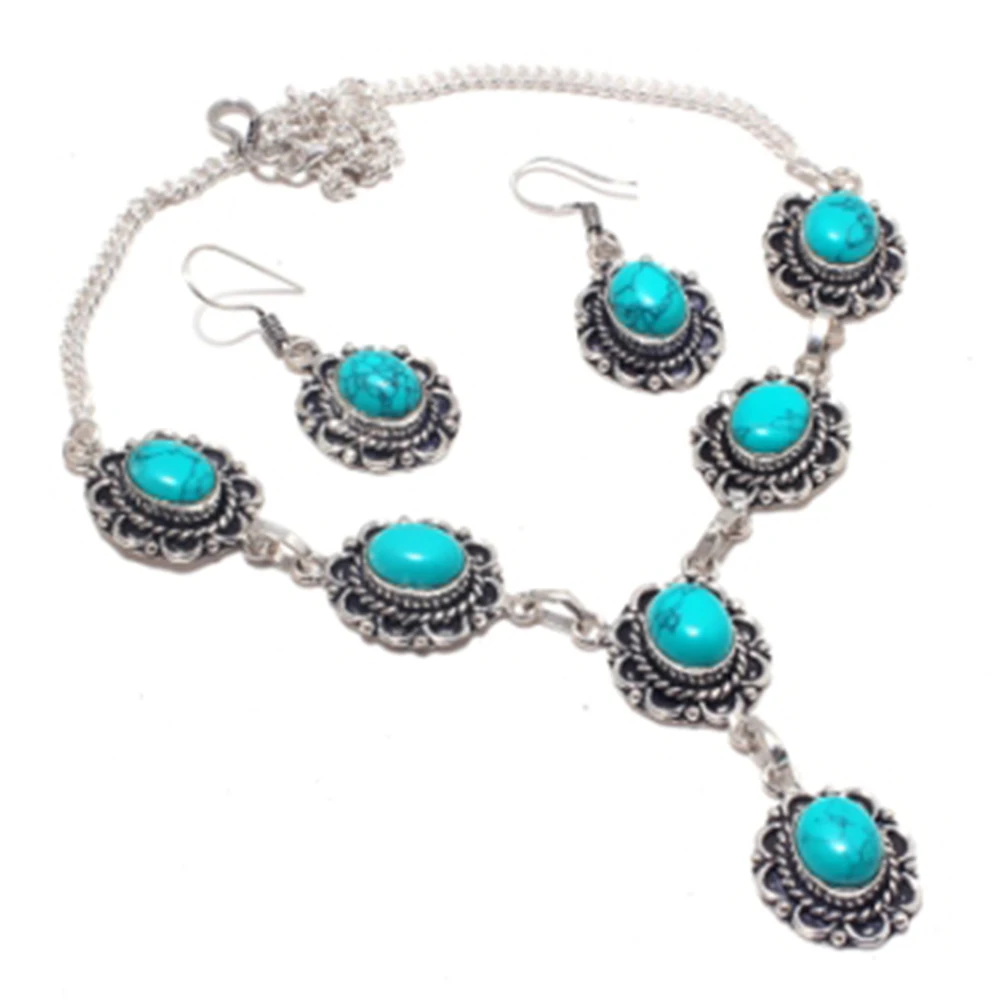 Turquois Necklace + Ering Silver Overlay over Copper , 44.5 cm, N4093