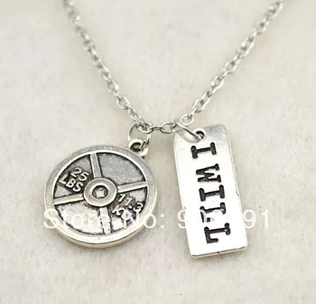 Antique Silver plated 25LBS weight plate and rectangular i will charms Chain Necklace,30pcs a lot
Antique Silver plated 25LBS weight plate and rectangular i will charms Chain Necklace,30pcs a lot