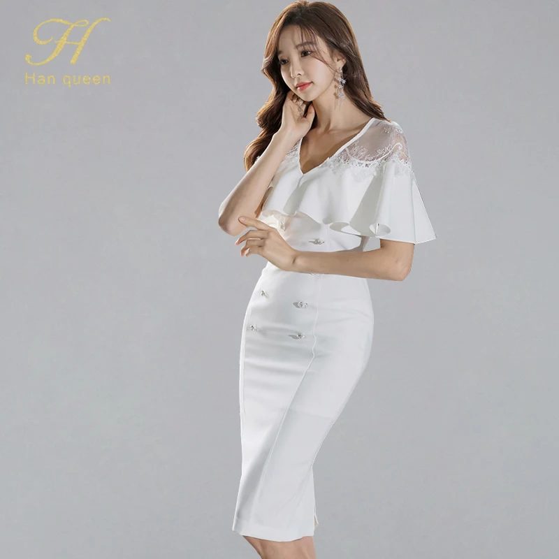 H Han Queen OL Sexy Elegant Summer Pencil Dress Women 2019 V-neck Lace Patchwork Bodycon Dresses Ruffles Casual Office Vestidos
H Han Queen OL Sexy Elegant Summer Pencil Dress Women 2019 V-neck Lace Patchwork Bodycon Dresses Ruffles Casual Office Vestidos
