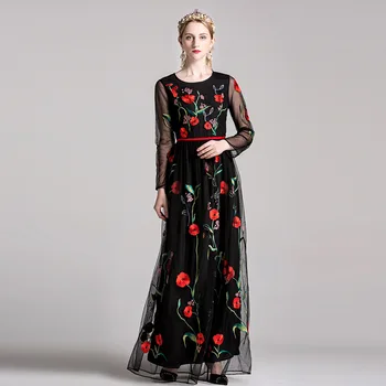 High quality 2017 new autumn women's long-sleeved designer fashion runway maxi dress Mesh embroidery elegant Vintage long dress
High quality 2017 new autumn women's long-sleeved designer fashion runway maxi dress Mesh embroidery elegant Vintage long dress