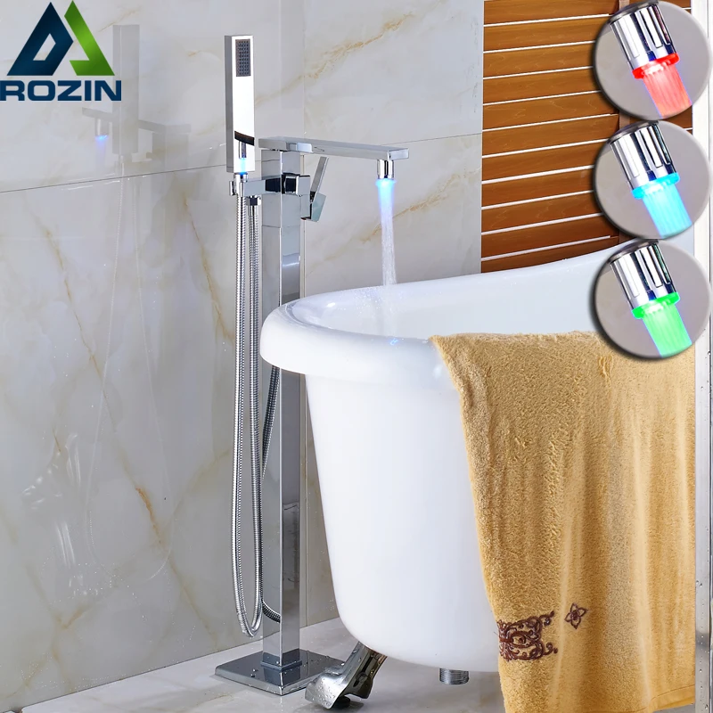 

Free Standing Tub Mixer Faucet Floor Claw Led Light Bathtub Taps Hot and Cold Bathroom Tub Mixer Tap Handheld Shower Mixers